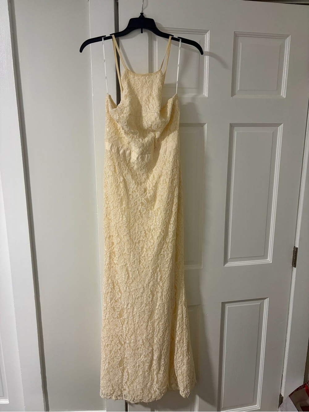 Lulu's Cream Lace Maxi Slip Dress with Spaghetti Straps
